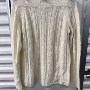 J Crew Mohair Wool Pullover Sweater White Womens XL Cable Knit Fairy Whimsical